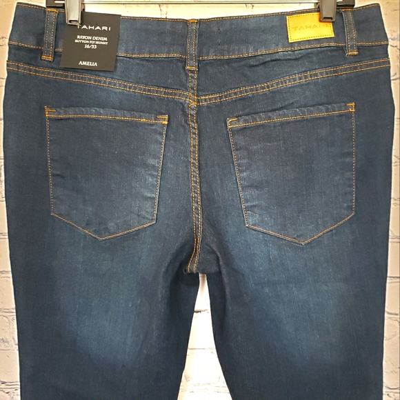 Tahari Amelia Button Fly Skinny Jeans-Sz 16/33 - Picture 10 of 13
